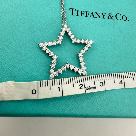 RARE Tiffany & Co. Large Metro Star Diamond Necklace Platinum 16" - Picture 4 of 8